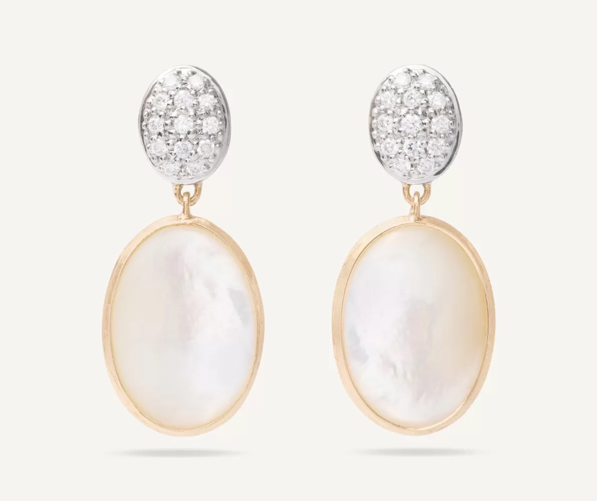 Marco Bicego 18Kt Yellow Gold Double Earrings With Diamonds And Mother-Of-Pearl