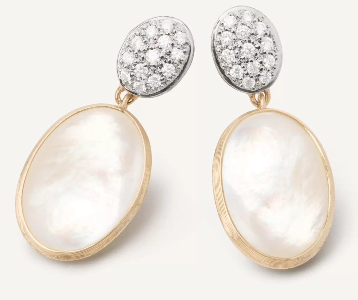 Marco Bicego 18Kt Yellow Gold Double Earrings With Diamonds And Mother-Of-Pearl