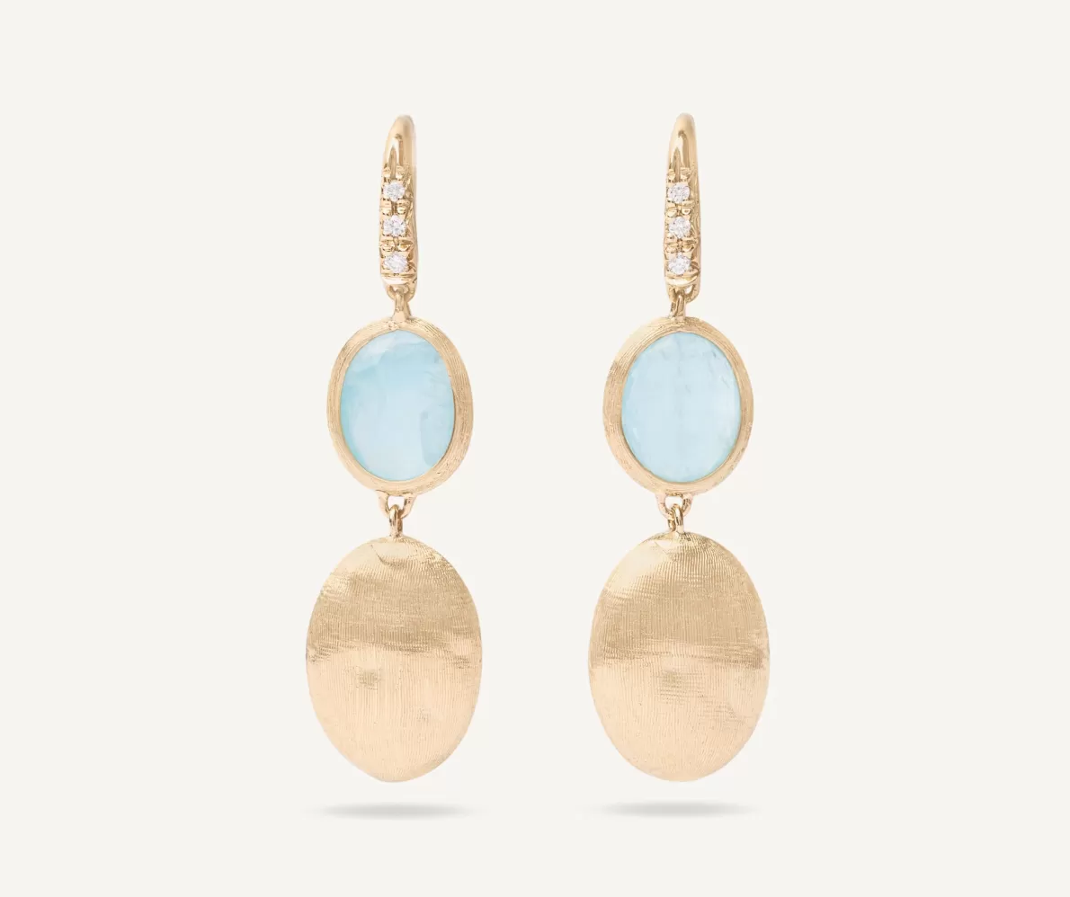 Marco Bicego 18Kt Yellow Gold Earrings With Aquamarine And Diamond Hook