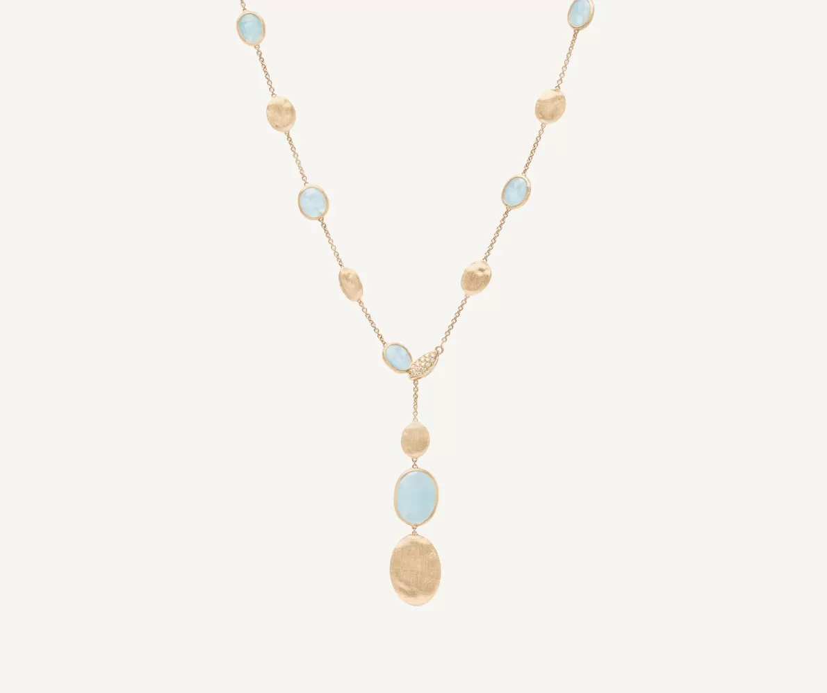 Marco Bicego 18Kt Yellow Gold Lariat Necklace With Aquamarines And Diamonds