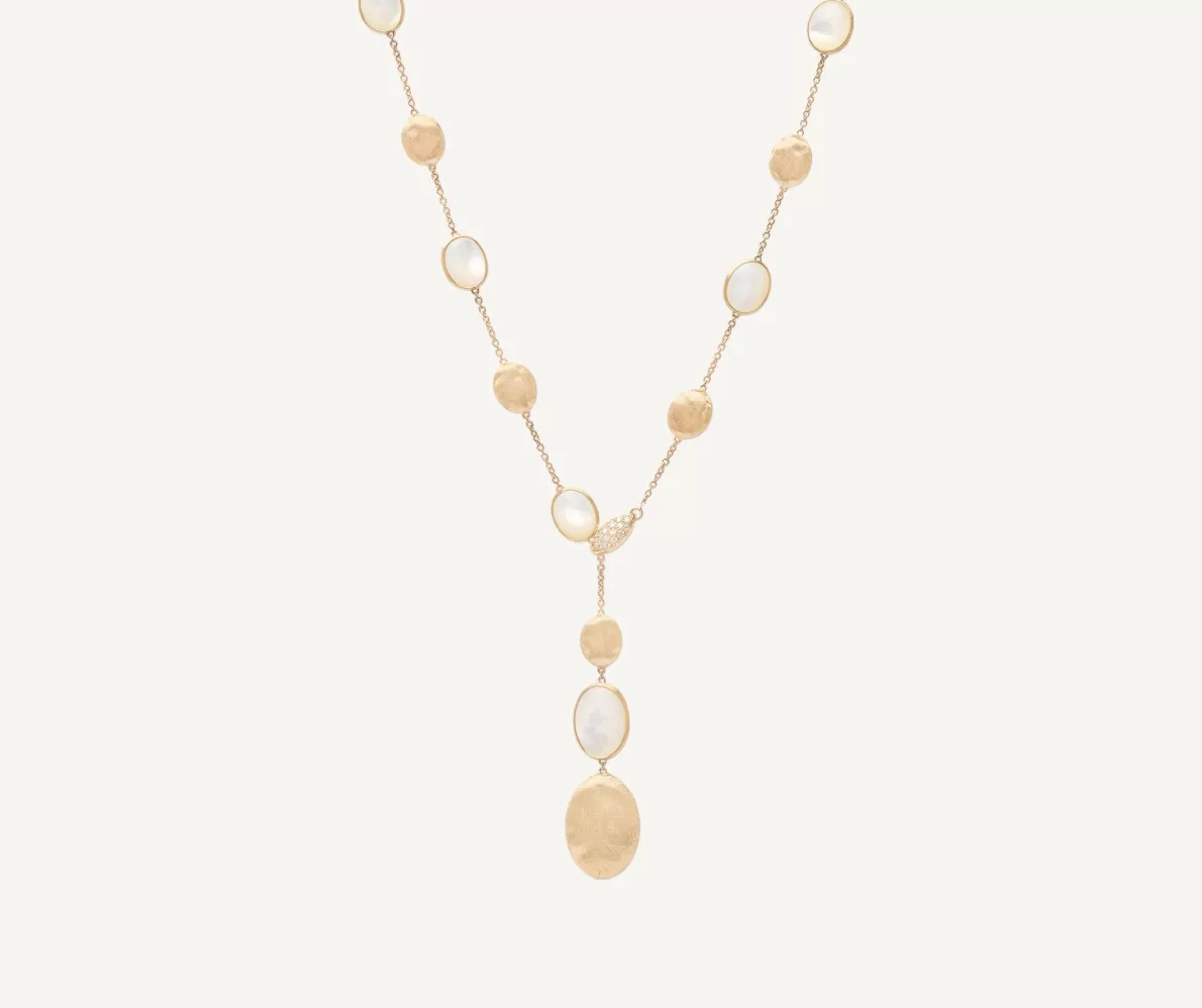 Marco Bicego 18Kt Yellow Gold Lariat Necklace With Mother-Of-Pearl And Diamonds