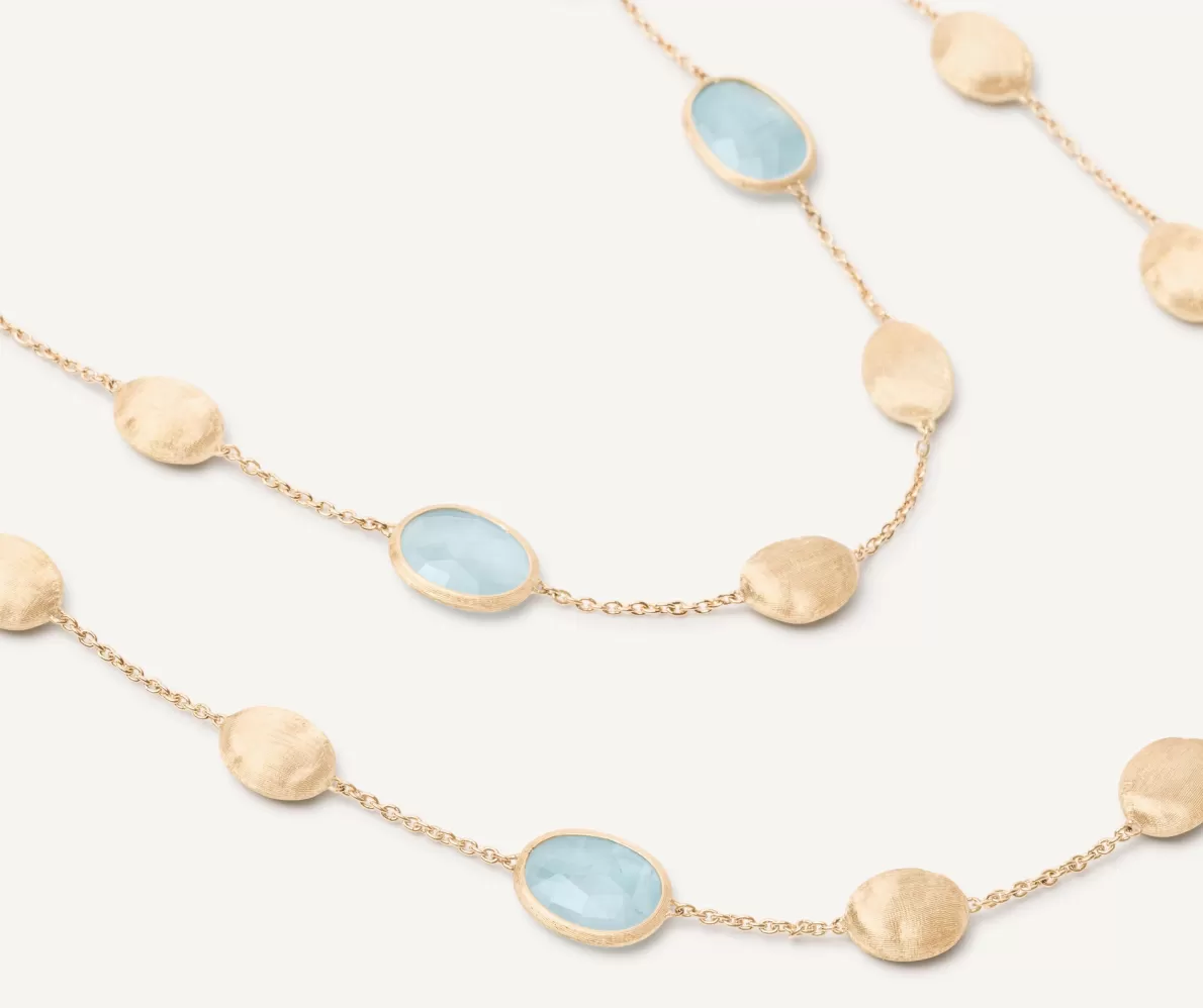 Marco Bicego 18Kt Yellow Gold Long Necklace With Aquamarines And Diamonds