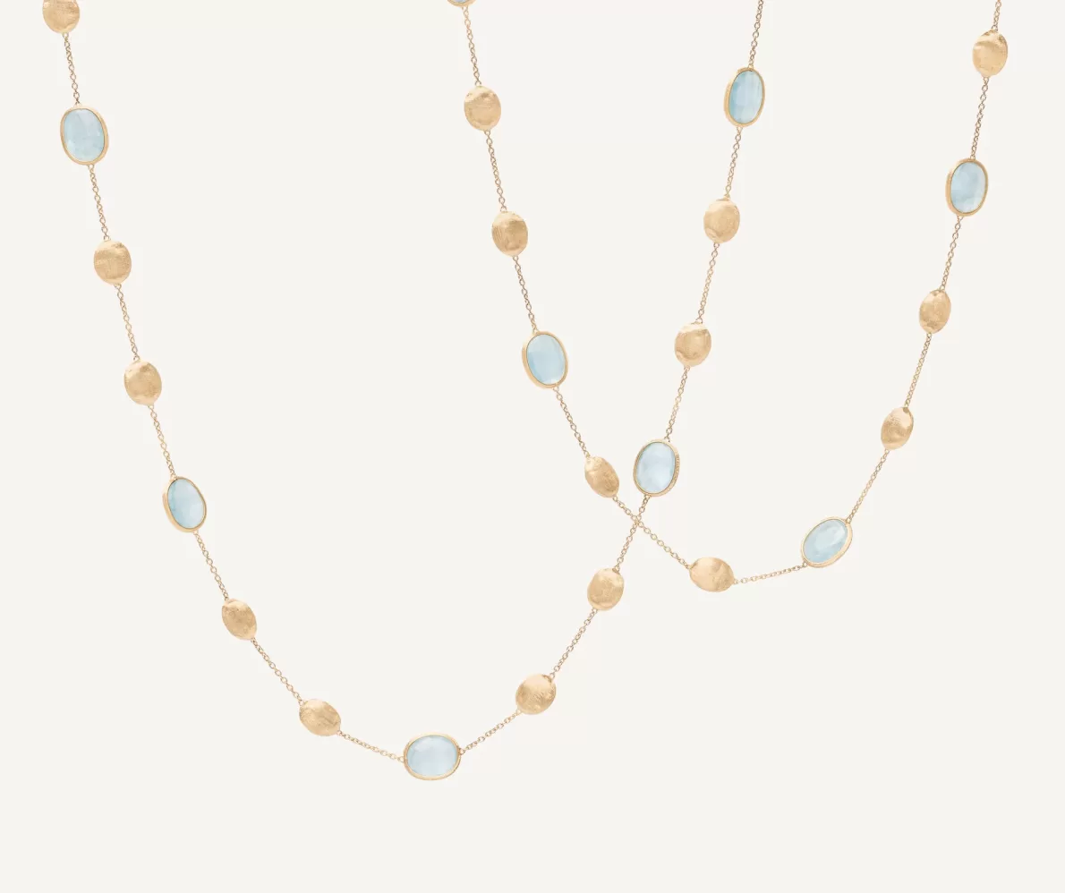 Marco Bicego 18Kt Yellow Gold Long Necklace With Aquamarines And Diamonds